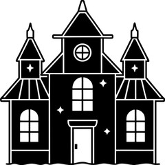 Haunted House with glowing windows silhouette vector illustration