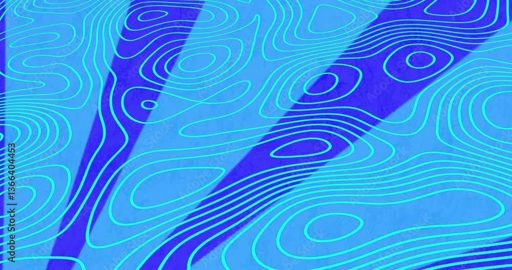 Poster animation of blue and purple topographic lines creating wavy pattern in design