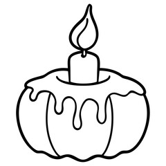 Melting candle on a pumpkin line art vector illustration