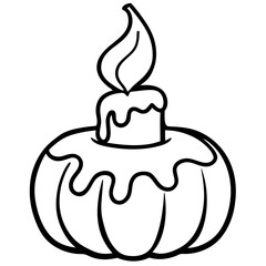 Melting candle on a pumpkin line art vector illustration
