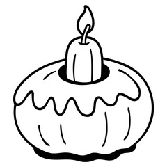 Melting candle on a pumpkin line art vector illustration