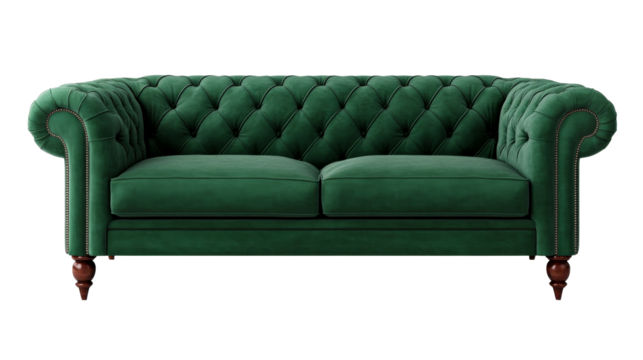 Green vintage couch furniture illustration, cut out transparent