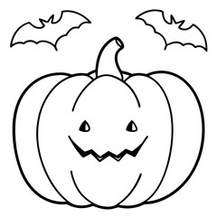 Pumpkin with bats flying out of it line art vector illustration 