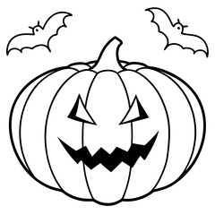 Pumpkin with bats flying out of it line art vector illustration 