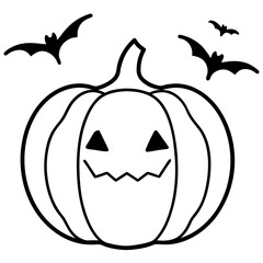Pumpkin with bats flying out of it line art vector illustration 