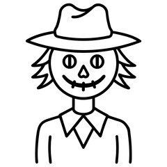 Scarecrow with a sinister grin line art vector illustration