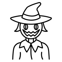 Scarecrow with a sinister grin line art vector illustration