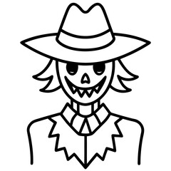 Scarecrow with a sinister grin line art vector illustration