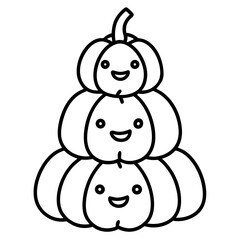 Stack of pumpkins in different expressions line art vector illustration