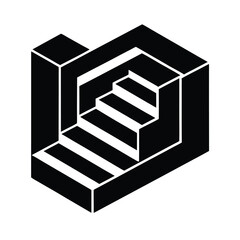 3D black and white piano keys and staircase design symbolizing success, technology, and business growth in an isometric vector style