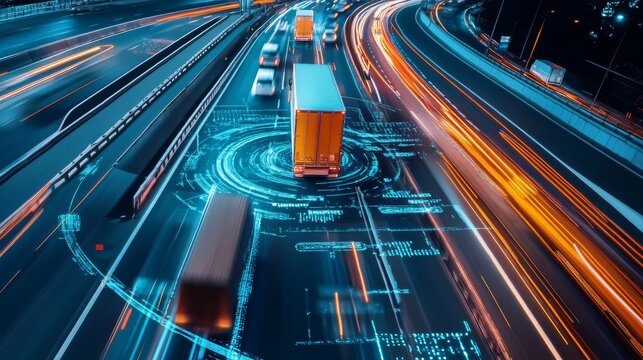 An AI powered system enhancing transportation logistics by analyzing traffic patterns, delivery routes, and vehicle performance to optimize fleet management and reduce fuel consumption