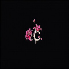 Elegant Floral Letter C Design on Black Background