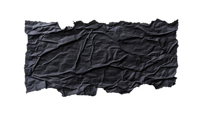 Abstract crumpled black paper, texture and wrinkle surface, cut out transparent
