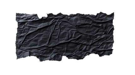 Abstract crumpled black paper, texture and wrinkle surface, cut out transparent
