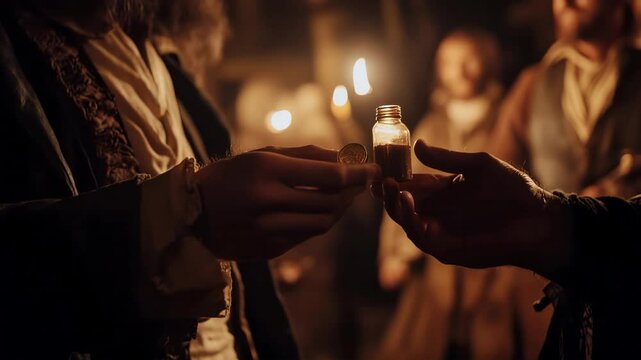 Hands Exchanging a Small Object in a Dimly Lit Room Loop