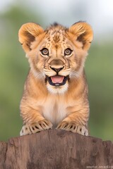 Obraz premium Cub on Log, Smiling, Wildlife