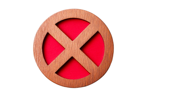 Wooden oval cross on red background, decorative design, cut out transparent