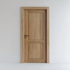 Elegant Light Oak Interior Door with Modern Black Handle in a Minimalist Room Setting