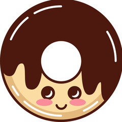 Kawaii Chocolate Donut Cartoon Illustration