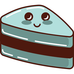 Kawaii Chocolate Cake Slice Cartoon Illustration