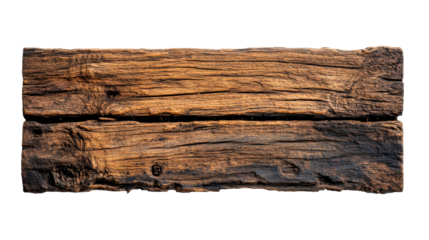 Rustic weathered wood planks, old wooden beam, rough aged surface, cut out transparent
