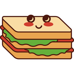 Kawaii Sandwich Cartoon Illustration