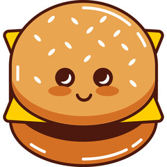 Kawaii Cheese Burger Cartoon Illustration