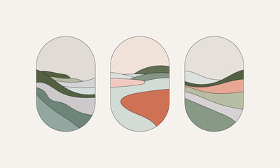 Modern Abstract Landscape Soft Color Vector. A collection of modern vector illustrations depicting abstract landscapes with soft colors and detailed organic forms.