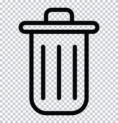 Trash Can Icon – Black Line Garbage Bin Symbol on Transparent Background