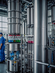 Fototapeta premium Automated liquid filling process in a pharmaceutical factory