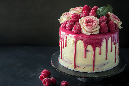 Raspberry Drizzle Cream Cake for Gourmet Dessert Menus