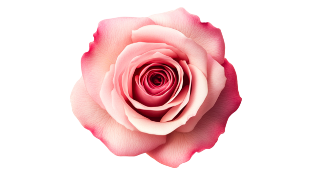 Pink rose with dark edges on black backdrop, cut out transparent