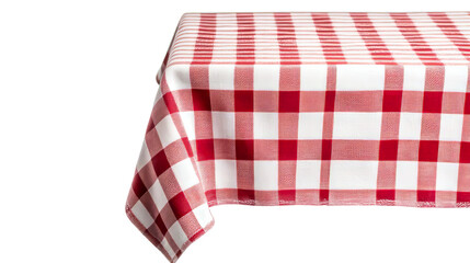 Red checkered tablecloth on the table, fabric texture, cut out transparent