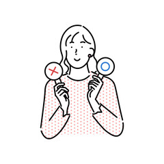 Woman with a circle or a cross-noughts - upper body - female icon - Simple Vector Illustrationまるかバツを持つ女性ー上半身ー女性アイコンーシンプルベクターイラスト素材
