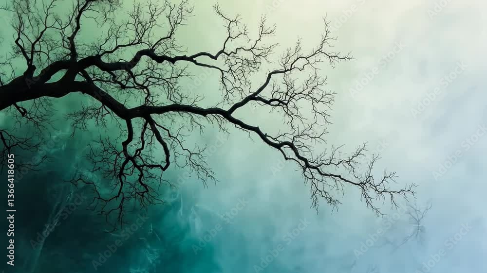 Poster mysterious branches stretch against a misty backdrop in a tranquil natural setting