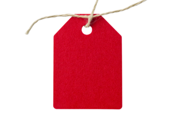 Bright red tag with twine ready for labeling or pricing