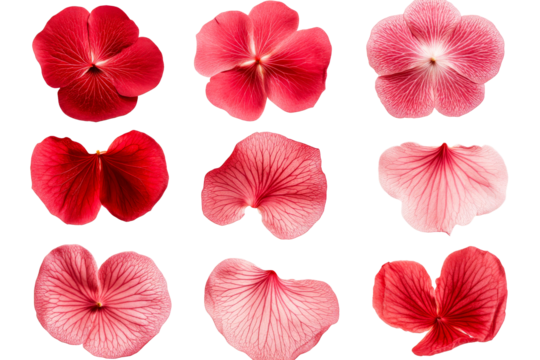 Petals arranged on a grid pattern against black background, cut out transparent