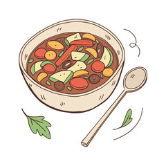 minestrone-mixed vegetable soup white backgroun vector artwork