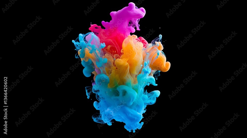 Aufkleber a mesmerizing splash of vibrant ink colors swirling in water against a black background. perfect for
