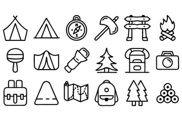 camping line icon set  set of outline icons rel 