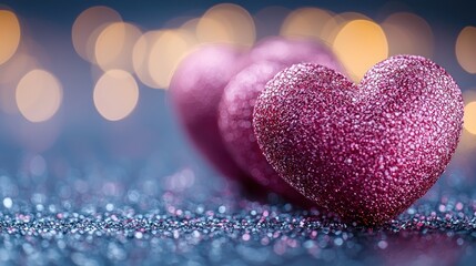 Obraz premium Three sparkling pink hearts on a dark background