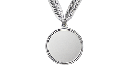 Silver blank medal with ribbon, award template, prize, cut out transparent