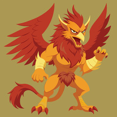 Fototapeta premium Majestic Red and Gold Griffin Illustration | Mythical Creature Art