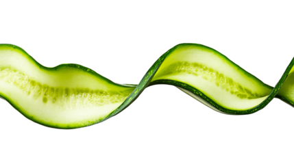 Fresh cucumber slice, spiral cut detail, bright, healthy, cut out transparent