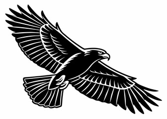 Fototapeta premium Flying hawk vector illustration fierce predator bird of prey with spread wings silhouette artwork