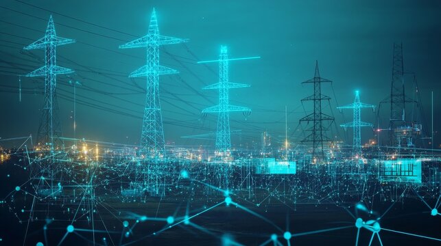 An AI powered system improving energy grid optimization by analyzing usage patterns, energy production data, and demand forecasts to ensure efficient and reliable power distribution