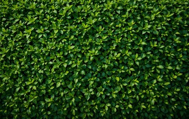 Lush Green Foliage Background, Dense green hedge with leaves, Vibrant Green Hedge, Thick Green Shrubbery Close-Up, Natural Greenery for Organic Background