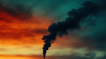 Rising Smoke Plume Against Dramatic Sunset Sky with Vibrant Colors