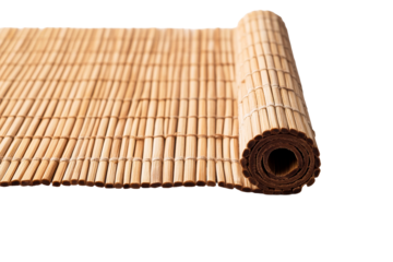 Brown rolled bamboo mat background design element, cut out transparent