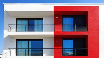 Modern apartment building facade with contrasting colors